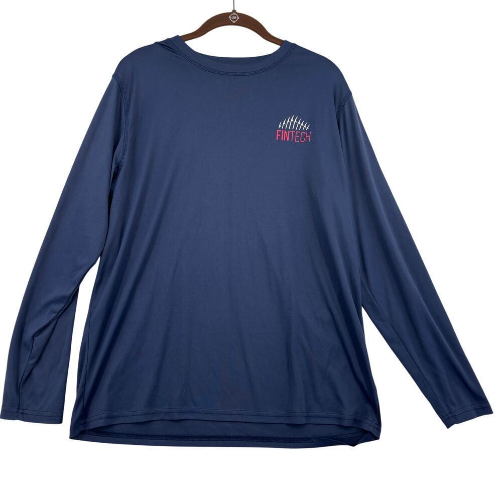Fintech‎ Performance T Shirt Mens Size M Navy Blue Fish Graphic Long Sleeve FLAW